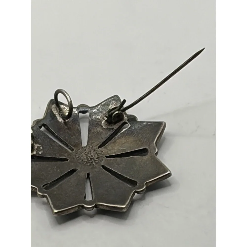 Vintage Mexico 925 Sterling Silver Abalone Crushed Turquoise Flower Brooch Pin